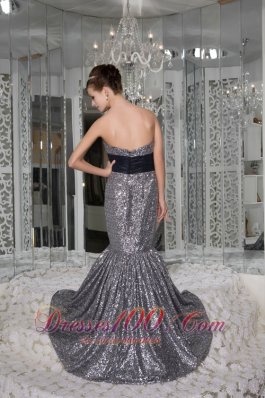 Mermaid Strapless Sequin and Taffeta Evening Dress Sash