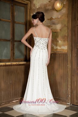 White Straps Beaded V-neck Prom Celebrity Dress for Sale