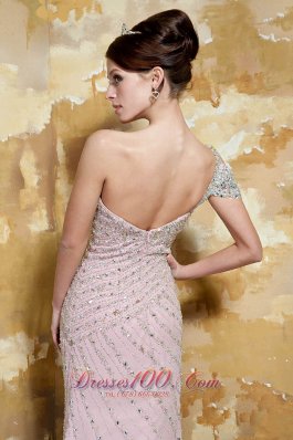 Light Pink One Shoulder Low Back Beading Prom Celebrity Dress