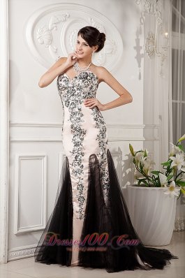 Champagne and Balck Evening Celebrity Dress Sweetheart Appliques