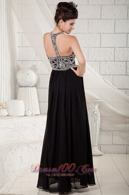 Black Halter Evening Dress Chiffon Beading Open Back