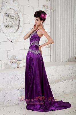 Eggplant Purple Evening Dress One Shoulder Beaded Slit