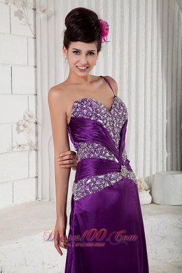 Eggplant Purple Evening Dress One Shoulder Beaded Slit