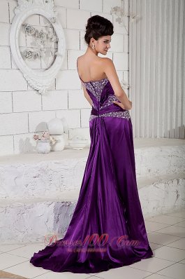 Eggplant Purple Evening Dress One Shoulder Beaded Slit