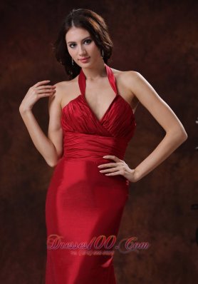 Red Mermaid Halter V-neck Bridesmaid Dress Around 100