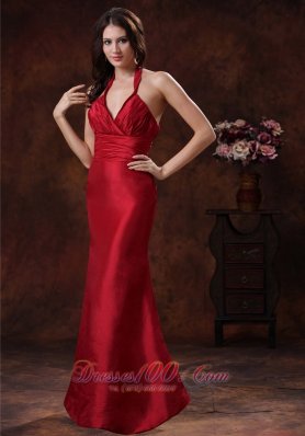 Red Mermaid Halter V-neck Bridesmaid Dress Around 100