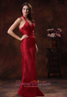 Red Mermaid Halter V-neck Bridesmaid Dress Around 100