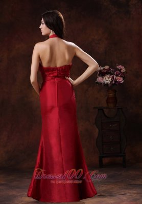 Red Mermaid Halter V-neck Bridesmaid Dress Around 100