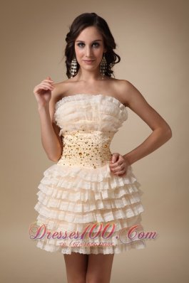 Champagne Strapless Short Beading Layered Cocktail Dress