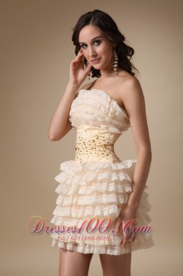 Champagne Strapless Short Beading Layered Cocktail Dress