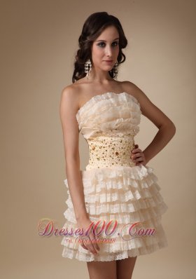 Champagne Strapless Short Beading Layered Cocktail Dress