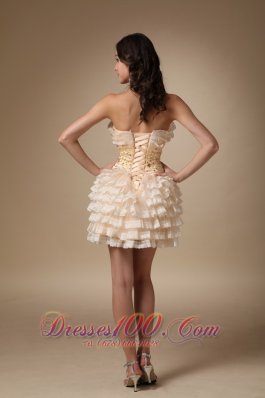 Champagne Strapless Short Beading Layered Cocktail Dress