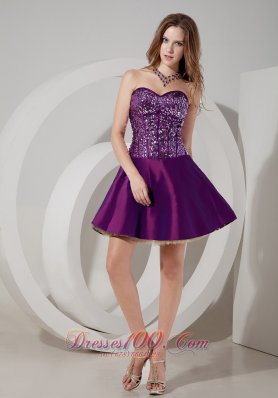 Elegant Purple Cocktail Dress Sweetheart Taffeta and Sequin