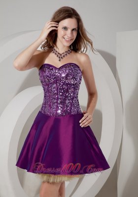 Elegant Purple Cocktail Dress Sweetheart Taffeta and Sequin