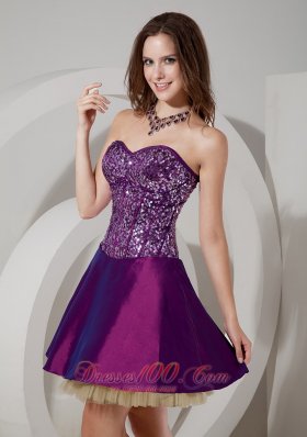 Elegant Purple Cocktail Dress Sweetheart Taffeta and Sequin