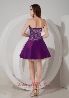 Elegant Purple Cocktail Dress Sweetheart Taffeta and Sequin