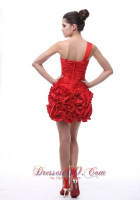 Red One Shoulder Hand Flowers Mini-length Cocktail Dress