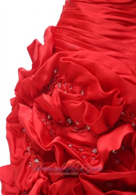 Red One Shoulder Hand Flowers Mini-length Cocktail Dress