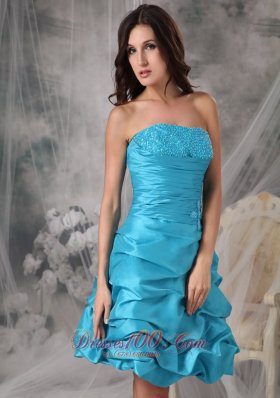 Aqua Blue Cocktail Dress Bubbled Taffeta Mini-length