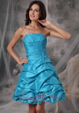 Aqua Blue Cocktail Dress Bubbled Taffeta Mini-length