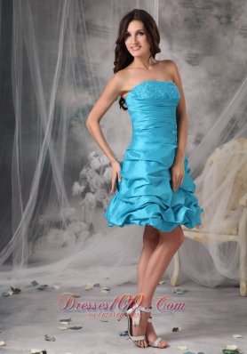 Aqua Blue Cocktail Dress Bubbled Taffeta Mini-length