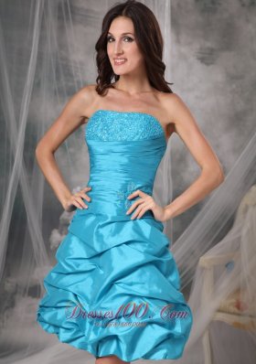 Aqua Blue Cocktail Dress Bubbled Taffeta Mini-length