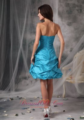 Aqua Blue Cocktail Dress Bubbled Taffeta Mini-length