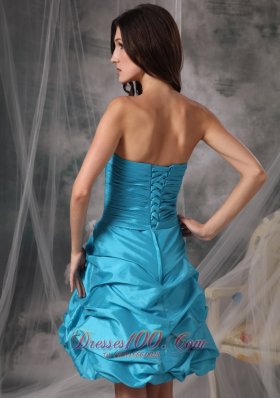 Aqua Blue Cocktail Dress Bubbled Taffeta Mini-length