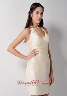 Champagne Halter V-neck Bridesmaid Dress Mini-length