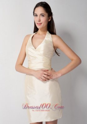 Champagne Halter V-neck Bridesmaid Dress Mini-length