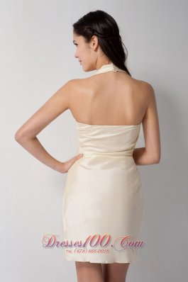 Champagne Halter V-neck Bridesmaid Dress Mini-length