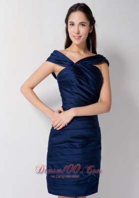 Navy Blue Asymmetrical Neck Bridesmaid Dress Mini-length