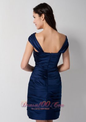 Navy Blue Asymmetrical Neck Bridesmaid Dress Mini-length