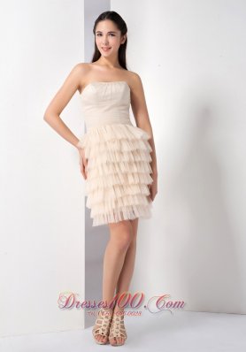 Champagne Ruffled Layers Strapless Cocktail Dress Short