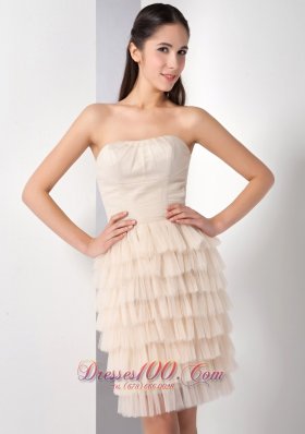 Champagne Ruffled Layers Strapless Cocktail Dress Short