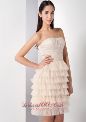 Champagne Ruffled Layers Strapless Cocktail Dress Short