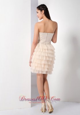 Champagne Ruffled Layers Strapless Cocktail Dress Short