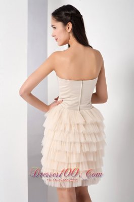 Champagne Ruffled Layers Strapless Cocktail Dress Short