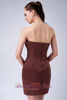 Brown Strapless Bridesmaid Dress Ruched Mini-length Satin