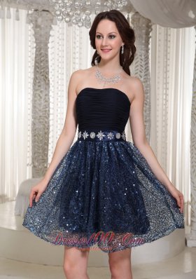 Sexy Navy Blue Homecoming Dress Strapless Beaded