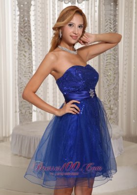 Peacock Blue Sequins Mini-length Prom / Cocktail Dress