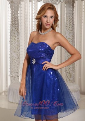 Peacock Blue Sequins Mini-length Prom / Cocktail Dress