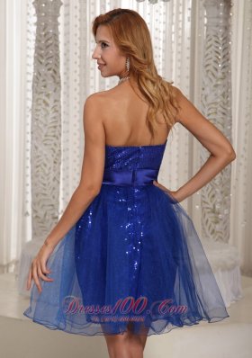 Peacock Blue Sequins Mini-length Prom / Cocktail Dress