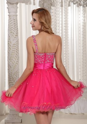 One Shoulder Sweet Prom / Cocktail Dress in Hot Pink