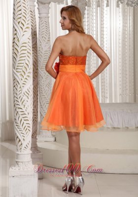 Orange Hand Flower Belt Sequins Homecoming Dress