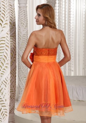 Orange Hand Flower Belt Sequins Homecoming Dress