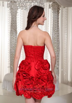 3D Flower Wine Red Prom Cocktail Dress Sweetheart