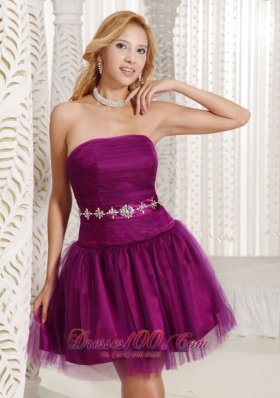 Short Purple Homecoming Dress WithTulle Beaded