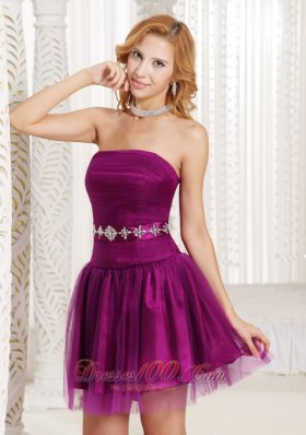 Short Purple Homecoming Dress WithTulle Beaded