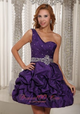 Eggplant Purple One Shoulder Pick-ups Prom Graduation Dress